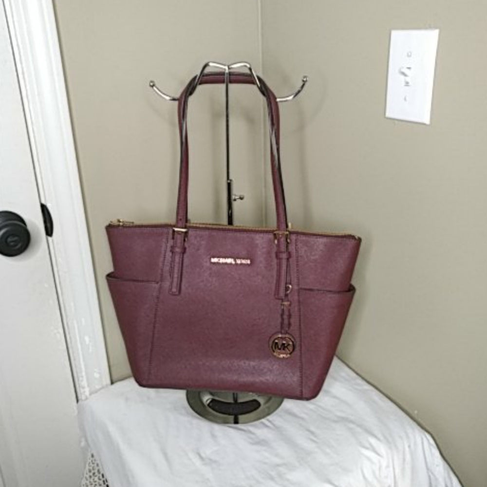 Michael Kors Jet Set Tote Shoulder Bag Large Berry